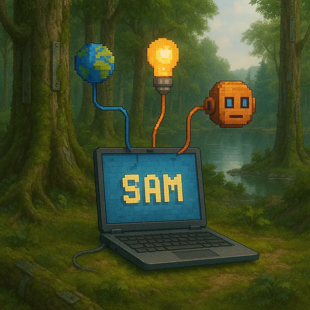 Sam Vision Studio branding on laptop screen